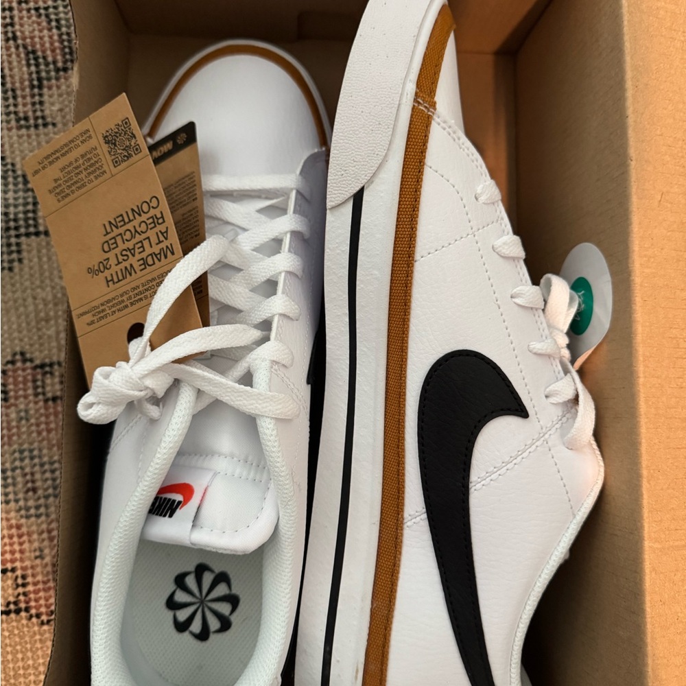 Nike Court legacy White Sneakers with Black and Gold Accents